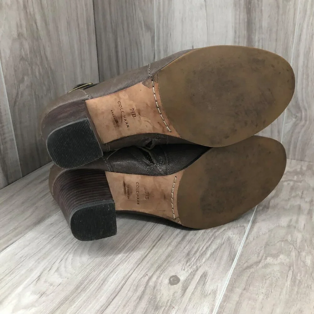 Cole Haan Ankle Boots Womens 7.5B Taupe Brown Leather Zip Booties
